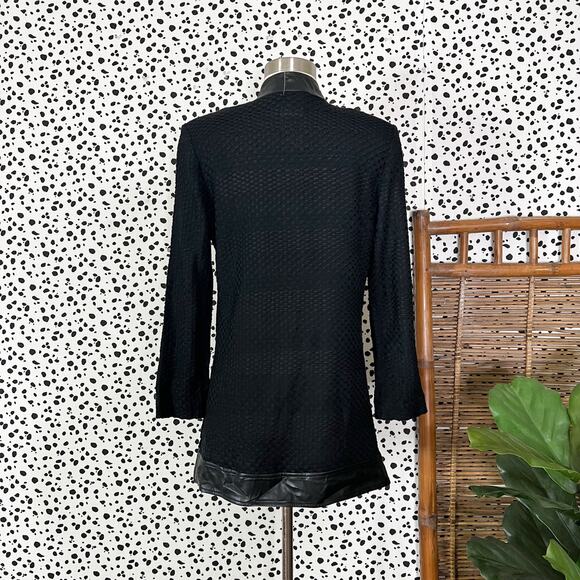 NEW Ming Wang | Black Faux Leather Trim Long Sleeve Knit Tunic Sweater Jacket XS - Picture 6 of 11